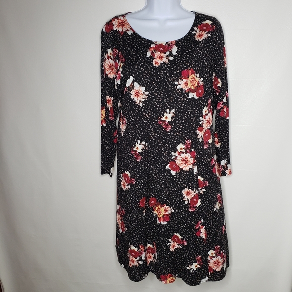 Torrid Dress Leopard Print Floral Black Long Sleeve Shift Size 0 Large 12 NWT - Picture 1 of 15